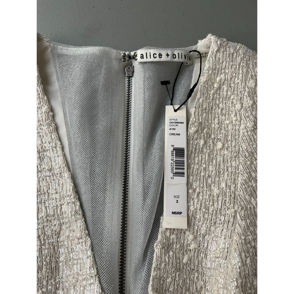 NWT Alice + Olivia $485 Silk Linen Blend Glittery V-Neck Party Dress - Picture 12 of 12